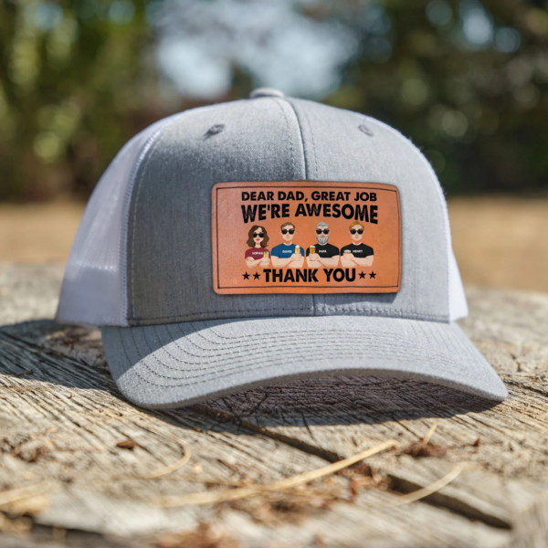 Dad, Great Job – We're Awesome! Personalized Leather Patch Hat | Funny Gift for Dad