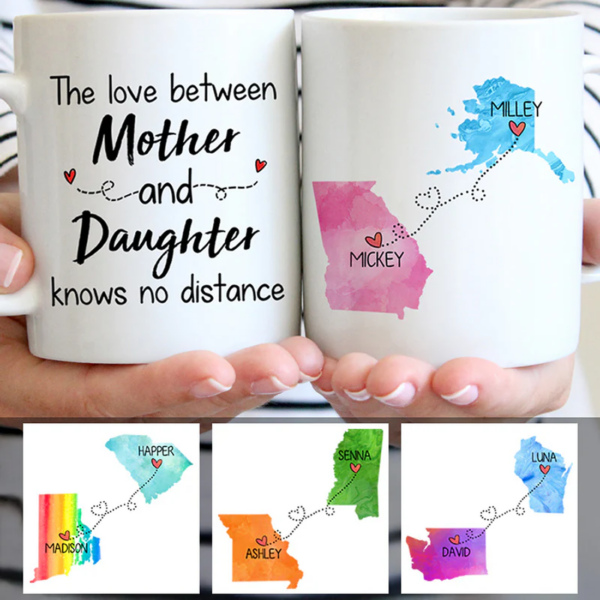 Long Distance Mother & Daughter Quotes – Personalized State Colors Coffee Mug | Custom Gift for Mom